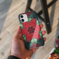 Mosaic Kaleidoscope Flower Red and Teal