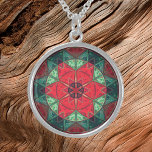 Mosaic Kaleidoscope Flower Red and Teal Sterling Silver Necklace<br><div class="desc">This mosaic kaleidoscope flower design features brilliant red and teal tiles. A vivid geometric design inspired by fractals,  mandalas,  and stained glass mosaics. Get this beautiful trippy design now for your favourite friend who loves bright colours!</div>