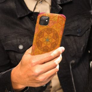 Mosaic Kaleidoscope Flower Red Orange and Black iPhone 11 Case