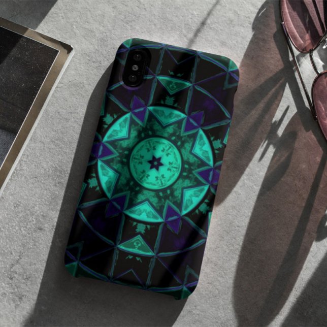 Mosaic Kaleidoscope Flower Teal Black and Blue Case-Mate iPhone Case (Creator Uploaded)