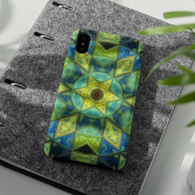Mosaic Kaleidoscope Flower Yellow and Blue Case-Mate iPhone Case (Creator Uploaded)