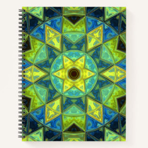 Mosaic Kaleidoscope Flower Yellow and Blue Notebook
