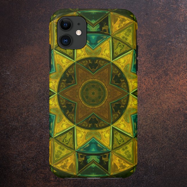 Mosaic Kaleidoscope Flower Yellow and Green Case-Mate iPhone Case (Creator Uploaded)