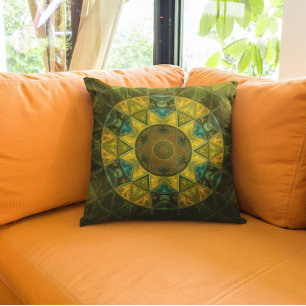 Mosaic Kaleidoscope Flower Yellow and Green Cushion