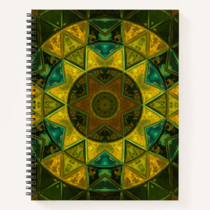 Mosaic Kaleidoscope Flower Yellow and Green Notebook