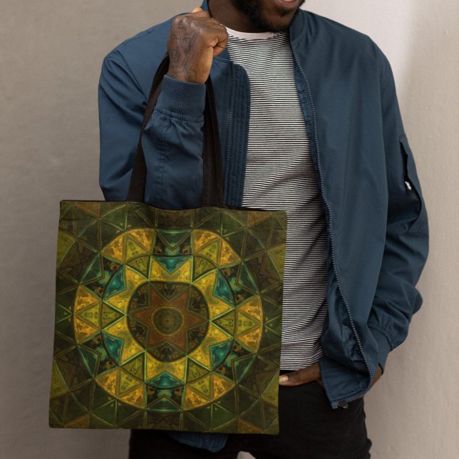 Mosaic Kaleidoscope Flower Yellow and Green Tote Bag (Creator Uploaded)