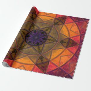 Mosaic Kaleidoscope Flower Yellow and Purple Wrapping Paper