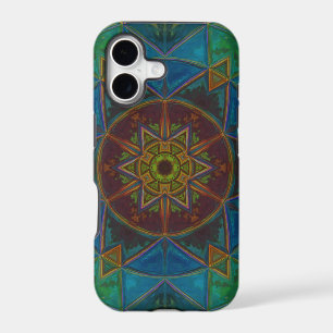 Mosaic Kaleidoscope Flower Yellow Blue and Green