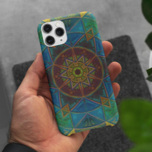 Mosaic Kaleidoscope Flower Yellow Blue and Green iPhone 11 Case