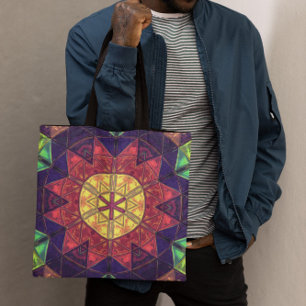 Mosaic Kaleidoscope Flower Yellow Pink and Purple Tote Bag