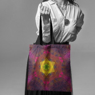 Mosaic Kaleidoscope Flower Yellow Purple and Pink Tote Bag