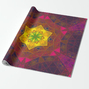 Mosaic Kaleidoscope Flower Yellow Purple and Pink Wrapping Paper