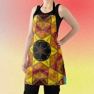 Mosaic Kaleidoscope Flower Yellow Red and Blue Apron
