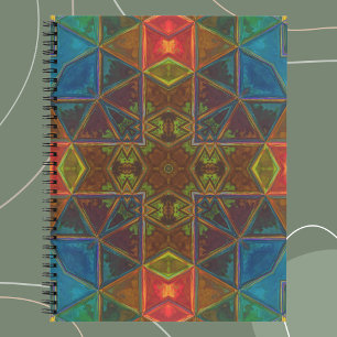 Mosaic Kaleidoscope Square Blue Red and Green Notebook