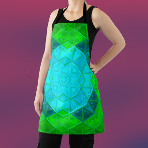 Mosaic Kaleidoscope Square Green and Blue Apron