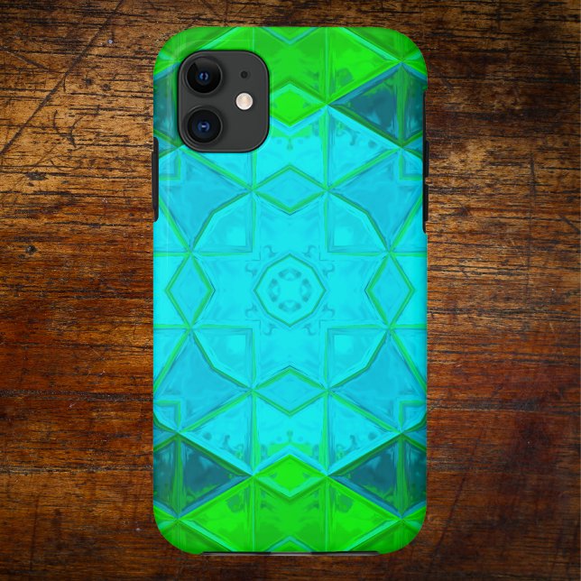 Mosaic Kaleidoscope Square Green and Blue Case-Mate iPhone Case (Creator Uploaded)