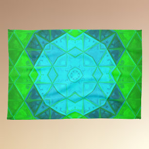 Mosaic Kaleidoscope Square Green and Blue Tea Towel