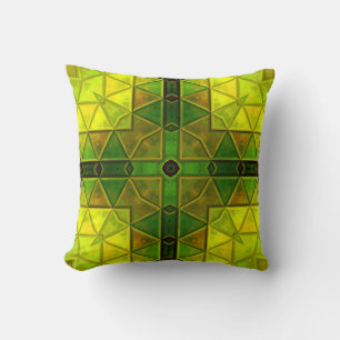 Mosaic Kaleidoscope Square Green and Yellow Cushion