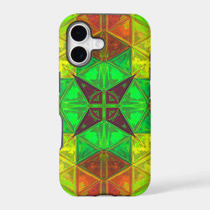 Mosaic Kaleidoscope Square Green Yellow and Orange
