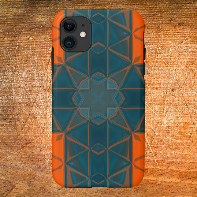 Mosaic Kaleidoscope Square Orange and Blue Case-Mate iPhone Case (Creator Uploaded)
