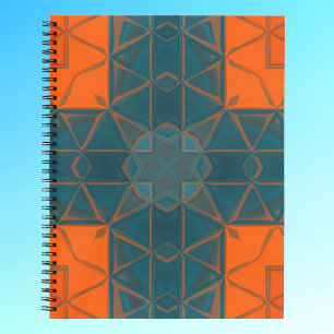 Mosaic Kaleidoscope Square Orange and Blue Notebook
