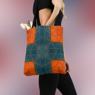 Mosaic Kaleidoscope Square Orange and Blue Tote Bag