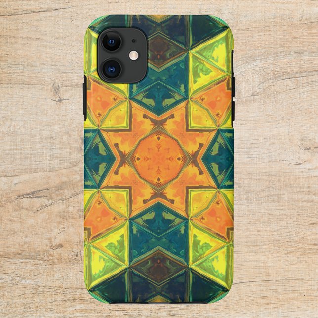 Mosaic Kaleidoscope Square Orange Yellow and Green Case-Mate iPhone Case (Creator Uploaded)
