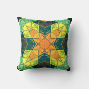 Mosaic Kaleidoscope Square Orange Yellow and Green Cushion