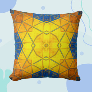 Mosaic Kaleidoscope Square Yellow and Blue Cushion