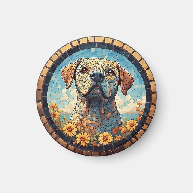 Mosaic Labrador Portrait in Circular Tile Frame Magnet (Front)