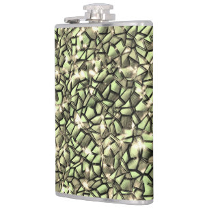 Mosaic layers in rough greenish sepia and sparkle hip flask