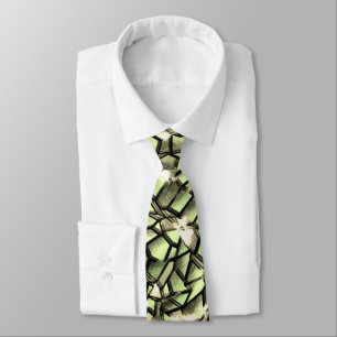 Mosaic layers in rough greenish sepia and sparkle tie