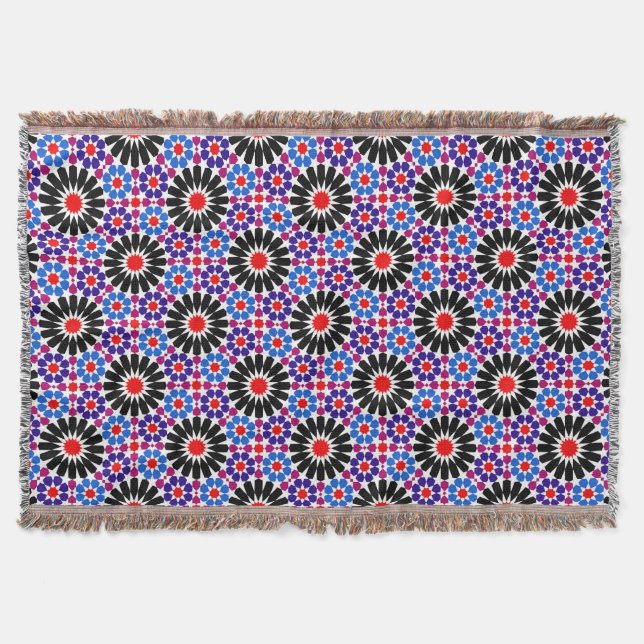 Mosaic Legacy: Andalusian Moroccan Zellige Art Throw Blanket (Front)