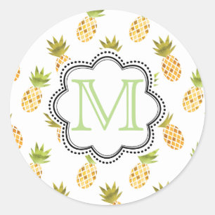 Mosaic-Like Tropical Watercolor Pineapple Pattern Classic Round Sticker