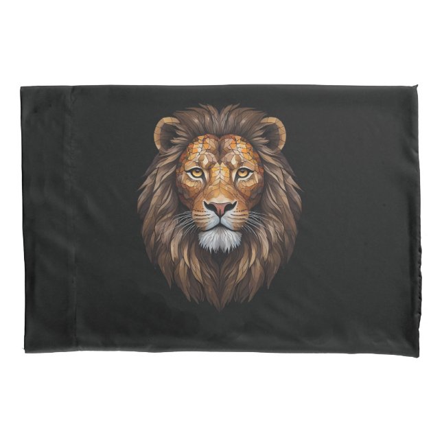 Mosaic Lion Portrait stained glass effect designer Pillowcase (Front)