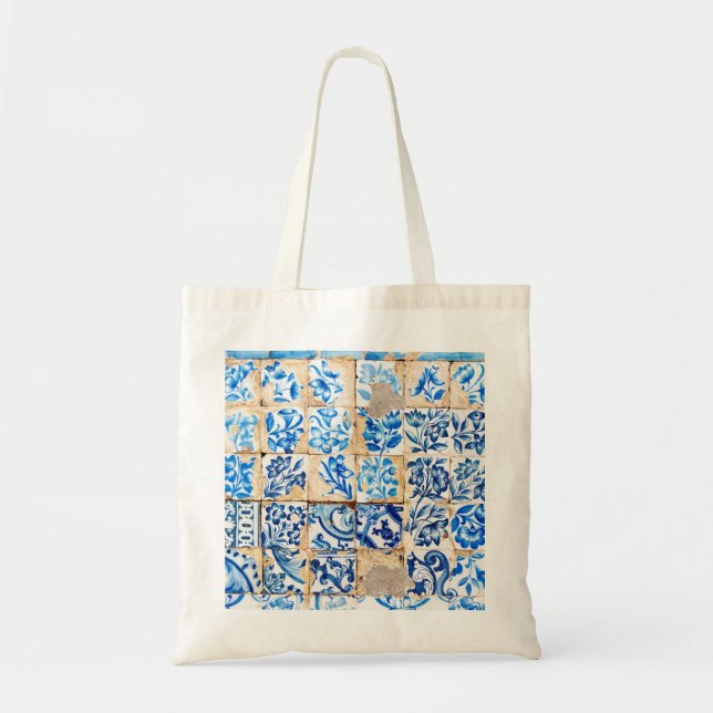mosaic lisbon blue decoration portugal old tile tote bag (Front)