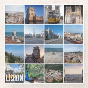 Mosaic Lisbon photos Portugal Glass Coaster