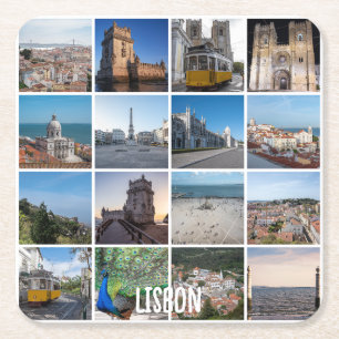 Mosaic Lisbon photos, Portugal Square Paper Coaster