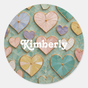 Mosaic Love: Pastel Hearts Classic Round Sticker