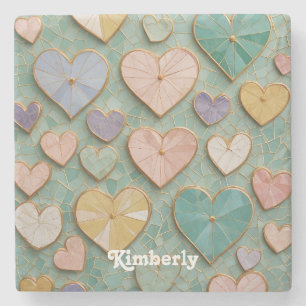 Mosaic Love: Pastel Hearts Stone Coaster