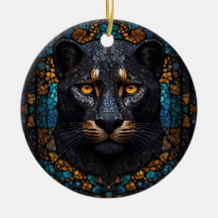 Mosaic Majesty: The Black Panther Ceramic Tree Decoration