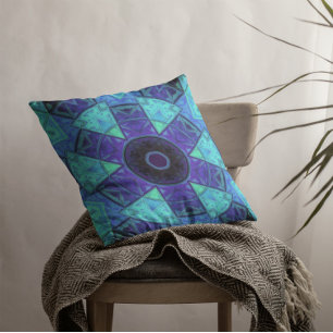 Mosaic Mandala Blue and Purple Cushion
