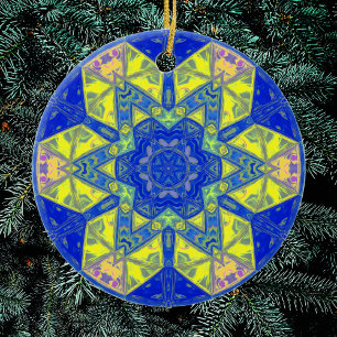 Mosaic Mandala Blue and Yellow Ceramic Tree Decoration