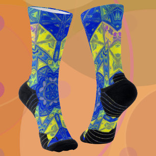 Mosaic Mandala Blue and Yellow Socks