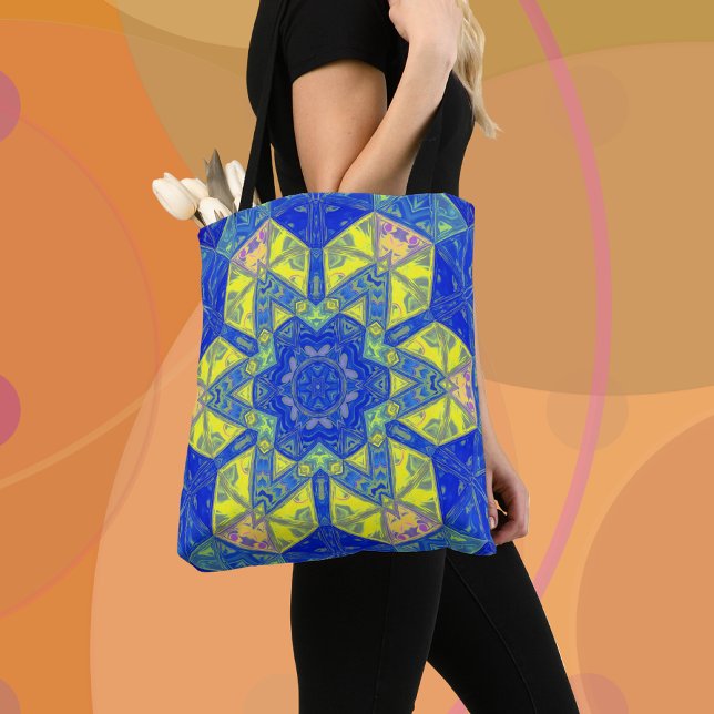 Mosaic Mandala Blue and Yellow Tote Bag (Creator Uploaded)
