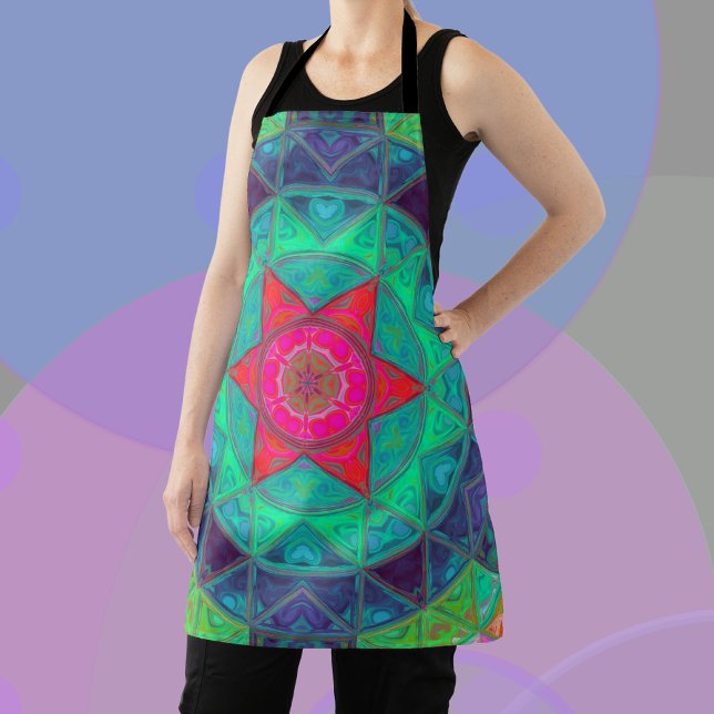 Mosaic Mandala Blue Green and Red Apron (Creator Uploaded)