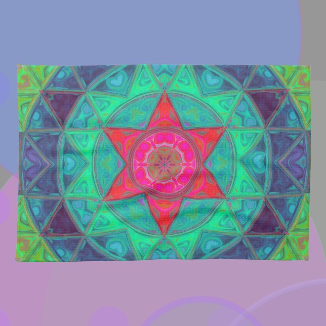 Mosaic Mandala Blue Green and Red Tea Towel (Creator Uploaded)