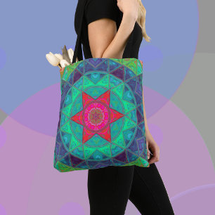 Mosaic Mandala Blue Green and Red Tote Bag