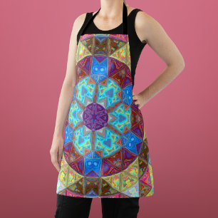 Mosaic Mandala Blue Pink and Yellow Apron