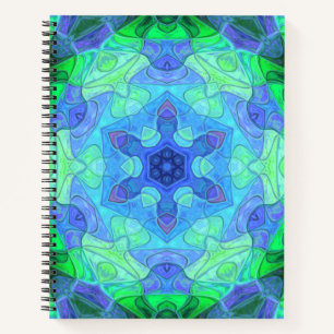 Mosaic Mandala Flower Blue and Green Notebook